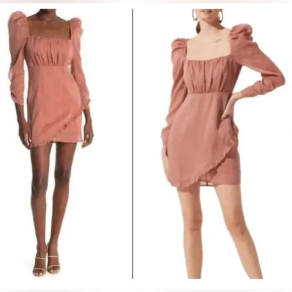 NWOT ASTR the label|| Maeve Shimmer Peach Mini Dress.W/ puff sleeves Hol… - Picture 3 of 11